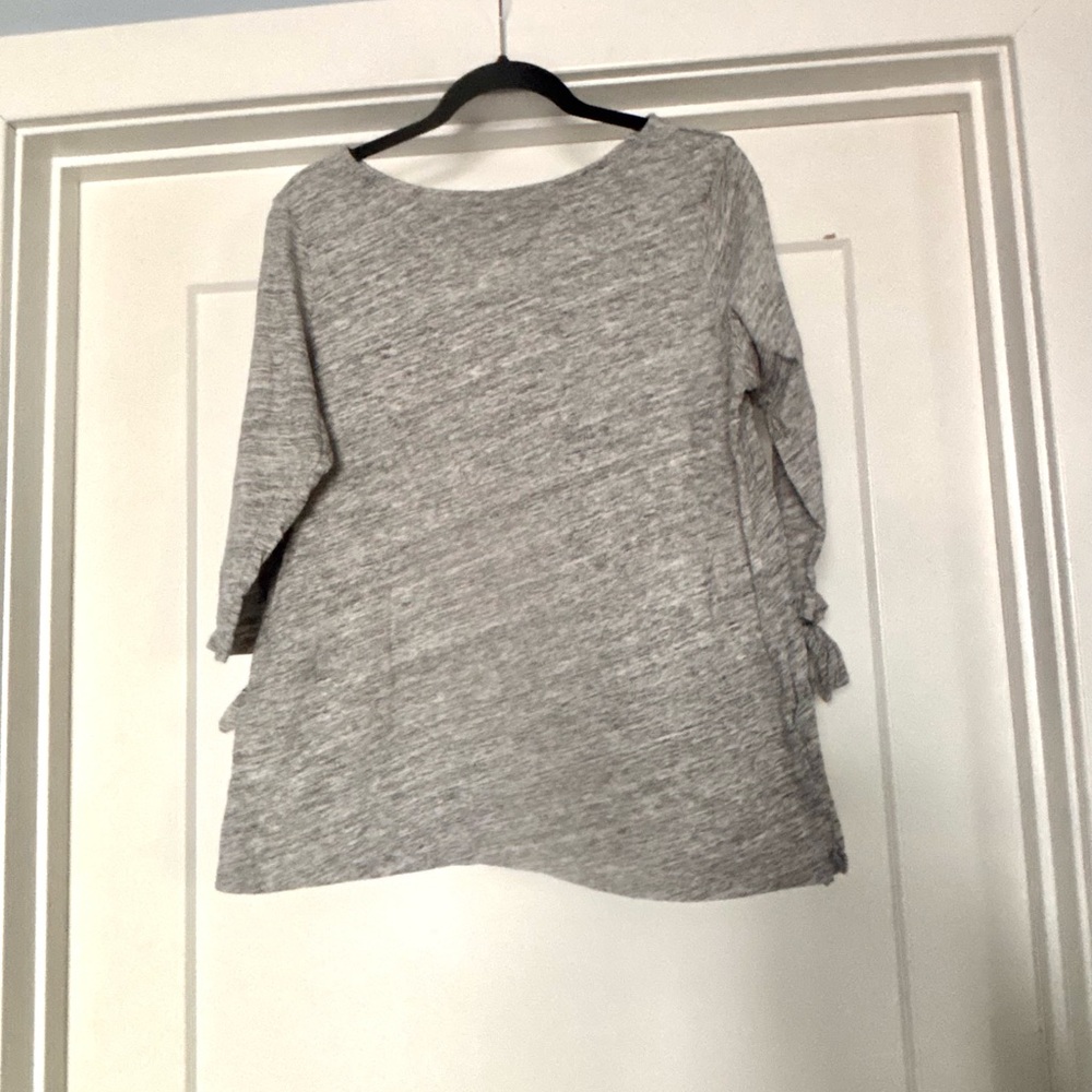 Old Navy Heather Gray Elbow to 3/4 Tie Accent Sleeve Boat Neck Shirt Top- Size L